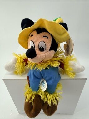 Disney Mickey Mouse Scarecrow Plush - Yellow Hat, Blue Overalls